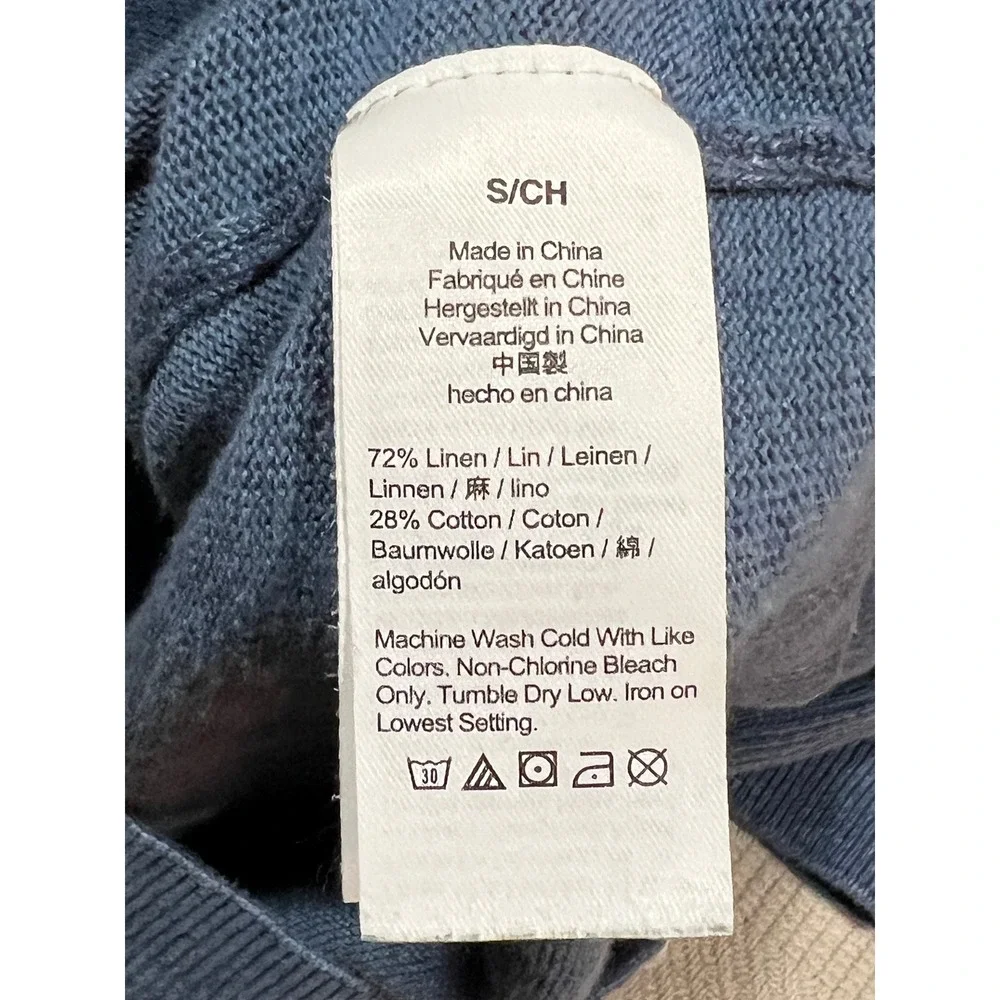 J. CREW Linen Cotton Men's Small Heather Blue Pullover Crew Neck Stretchy Casual